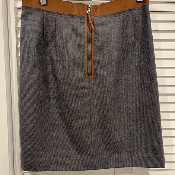 Ann Taylor LOFT gray wool skirt with camel ribbon waist SIZE 4 - Picture 3 of 5